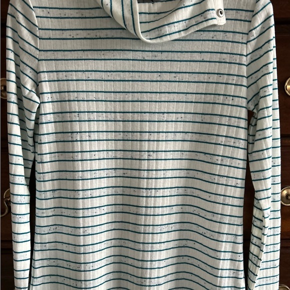 TALBOTS BLUE-GREEN & WHITE STRIPE TOP - Picture 1 of 9